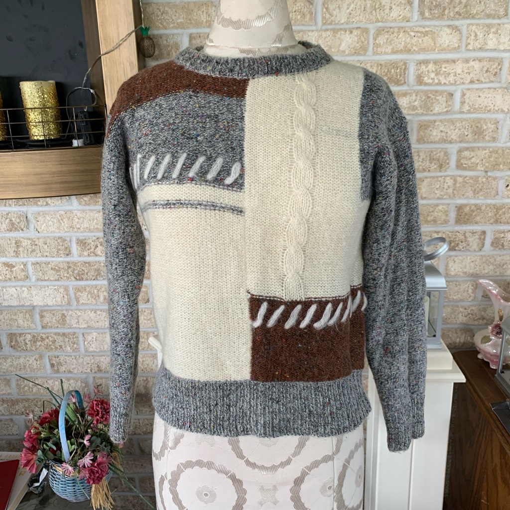 Vintage Joyce Gray Patch Work Wool Sweater Size S Vintage Joyce Gray Patch Work Wool Sweater Size S
